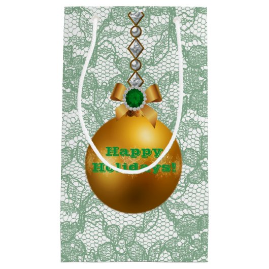 Green Faux Lace Gold Ball Ornament Jewel Klein Cadeauzakje (Voorkant)