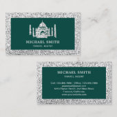 Green Faux Silver Glitter Taj Mahal Travel Agent Visitekaartje (Voorkant / Achterkant)