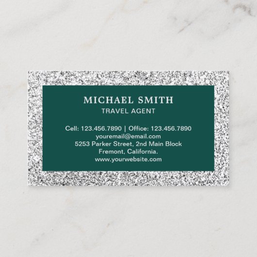 Green Faux Silver Glitter Taj Mahal Travel Agent Visitekaartje (Achterkant)
