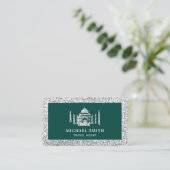 Green Faux Silver Glitter Taj Mahal Travel Agent Visitekaartje (Staand voorkant)