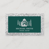 Green Faux Silver Glitter Taj Mahal Travel Agent Visitekaartje (Voorkant)