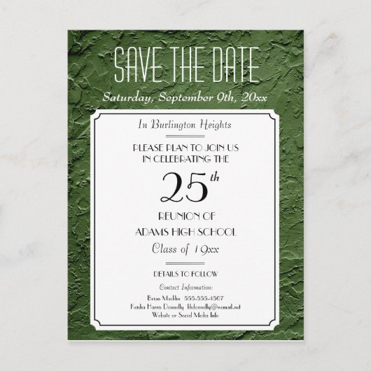 Green Faux Textured Party of Reunion Opslaan van d Aankondigingskaart (Voorkant)