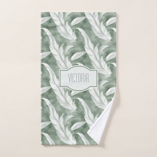 Green Feathers Delicate Gray Monogrammed Bad Handdoek (Handdoek)