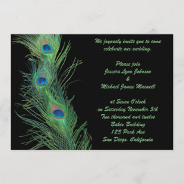 Green Feathers met Black Wedding Kaart