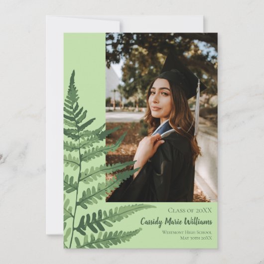 Green Fern Elegant Planten Afstuderen Mededeling Kaart (Voorkant)