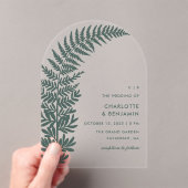 Green Fern Moderne Minimalistische Boog Huwelijk Acryl Uitnodigingen (Insitu (Draagbaar))