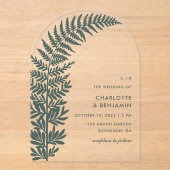 Green Fern Moderne Minimalistische Boog Huwelijk Acryl Uitnodigingen (Voorkant)