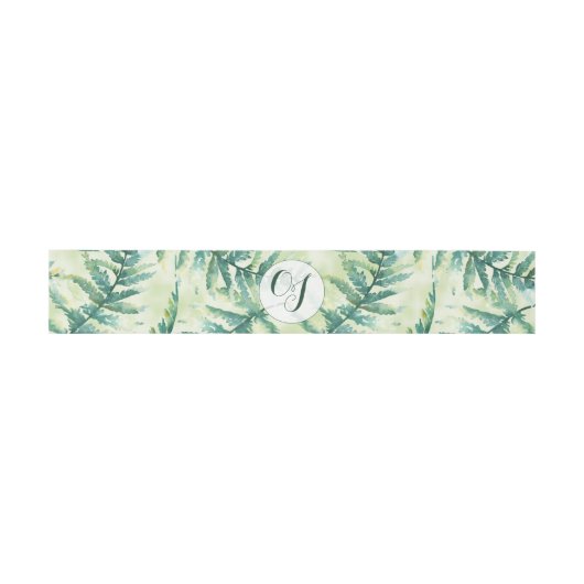 Green Fern Monogram Waterverf Belly Bands Uitnodigingen Wikkel (Vlak)