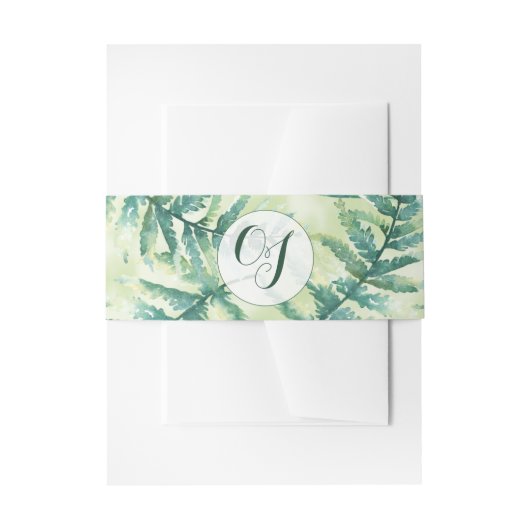 Green Fern Monogram Waterverf Belly Bands Uitnodigingen Wikkel (Voorkant Voorbeeld)