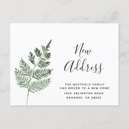 Green Fern New Address Simple Botanical Moving Aankondigingskaart