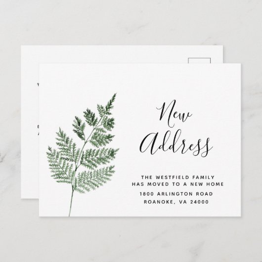 Green Fern New Address Simple Botanical Moving Aankondigingskaart (Voorkant / Achterkant)