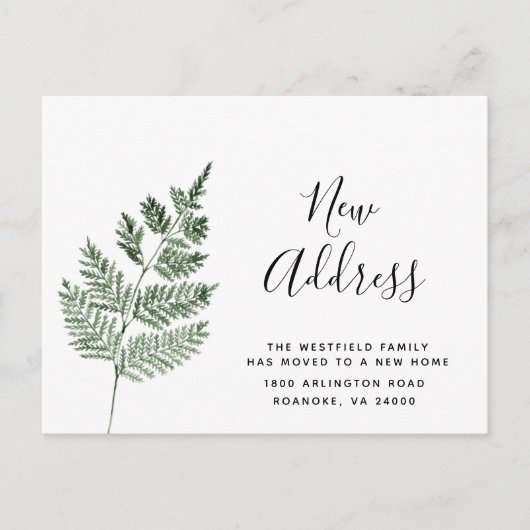 Green Fern New Address Simple Botanical Moving Aankondigingskaart (Voorkant)