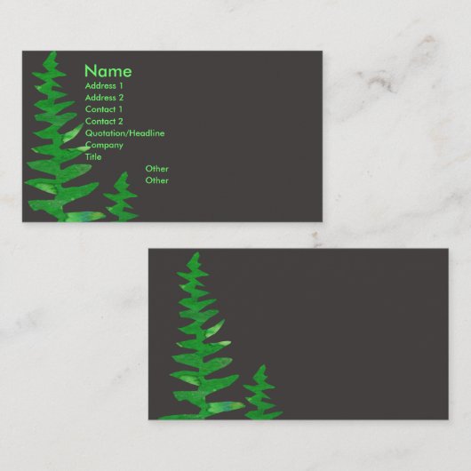 Green Fern Professional Waterverf house Plant Visitekaartje (Voorkant / Achterkant)