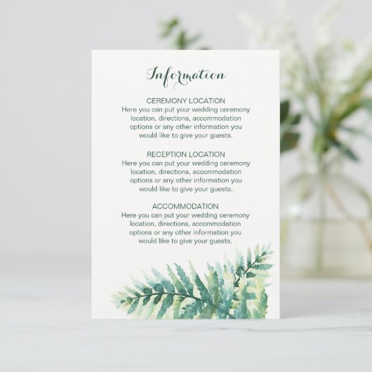 Green Fern Waterverf bruiloft informatie Kaarten (Staand voorkant)