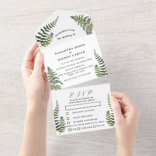Green Fern Waterverf Foliage Botanical Wedding Al All In One Uitnodiging