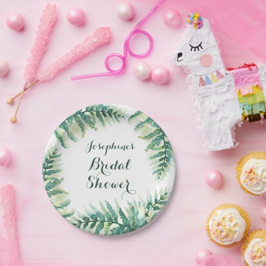 Green Fern Waterverf Vrijgezellenfeest Papieren Bordje (Feest)