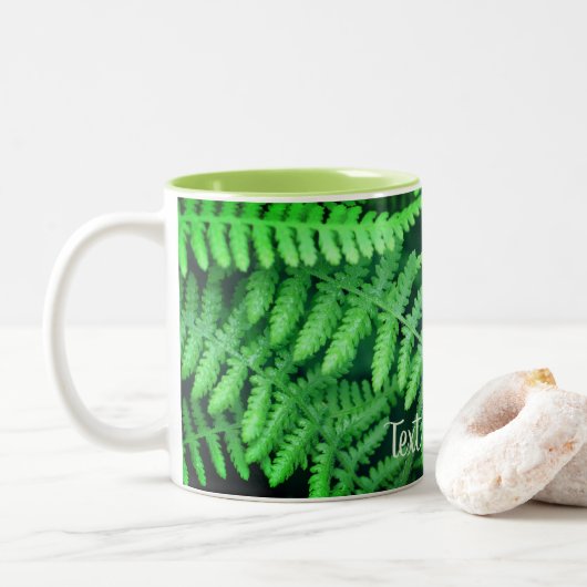 Green Ferns Natuur Personalized Tweekleurige Koffiemok (Met donut)
