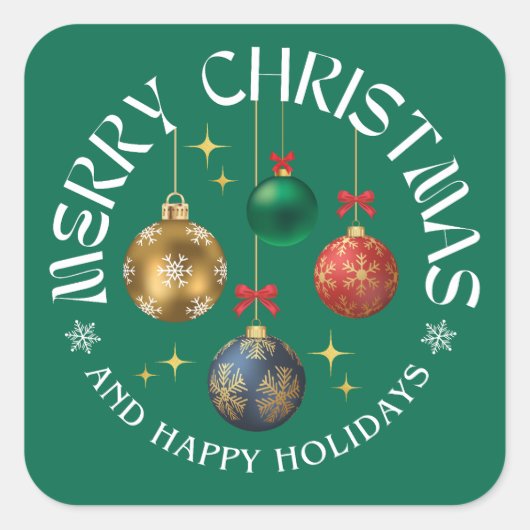 Green Festive Merry Christmas Holiday Vierkante Sticker (Voorkant)