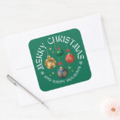 Green Festive Merry Christmas Holiday Vierkante Sticker (Envelop)