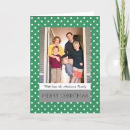 Green Festive Stars Holiday Foto Wenskaart Feestdagen Kaart