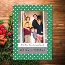 Green Festive Stars Holiday Photo Flat Kaart