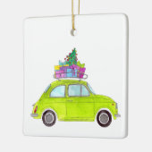Green Fiat 500 met Waterverf met kerstcadeaus Keramisch Ornament (Links)