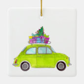 Green Fiat 500 met Waterverf met kerstcadeaus Keramisch Ornament (Achterkant)
