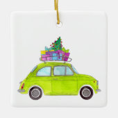 Green Fiat 500 met Waterverf met kerstcadeaus Keramisch Ornament (Voorkant)