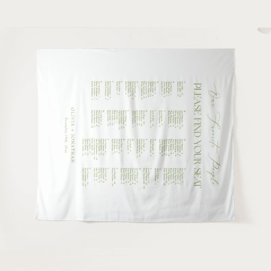Green Find Your Seat Fabric Wedding Seating Chart Wandkleed (Voorkant (horizontaal))