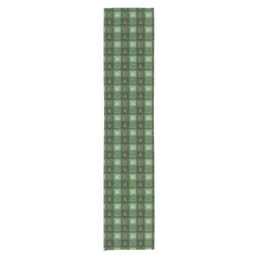 Green Fir Tree Pattern Textured Plaid Christmas Korte Tafelloper (Voorkant)