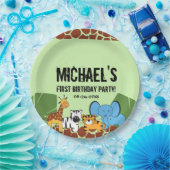 Green first Birthday Oerwoud Safari thema Papieren Bordje (Feest)