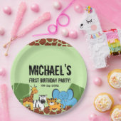 Green first Birthday Oerwoud Safari thema Papieren Bordje (Feest)