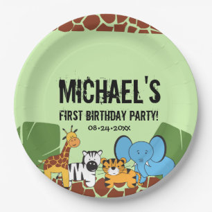 Green first Birthday Oerwoud Safari thema Papieren Bordje