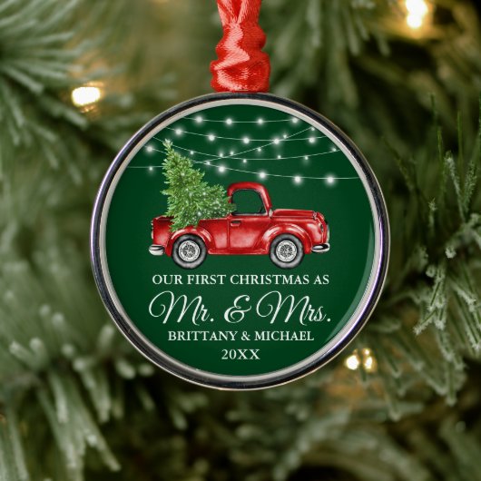 Green First Kerstmis Mr en Mrs Lights Truck Metalen Ornament (Boom)