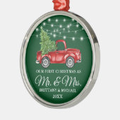 Green First Kerstmis Mr en Mrs Lights Truck Metalen Ornament (Links)