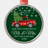 Green First Kerstmis Mr en Mrs Lights Truck Metalen Ornament (Voorkant)