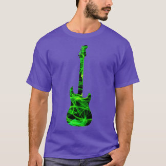 Green Flame Guitar Silhouette op zwart T-shirt