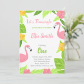 Green Flamingo Birthday-uitnodigingen Kaart (Staand voorkant)