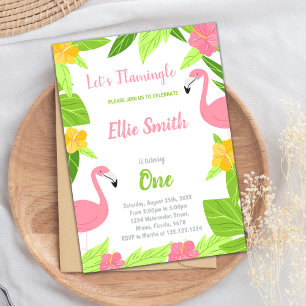 Green Flamingo Birthday-uitnodigingen Kaart