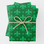 Green Fleur-de-lis Pattern Design Inpakpapier Vel (In situ)