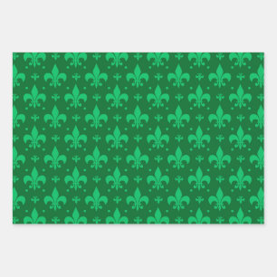 Green Fleur-de-lis Pattern Design Inpakpapier Vel