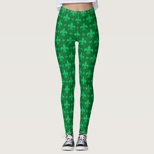 Green Fleur-de-lis Pattern Design Leggings (Voorkant)