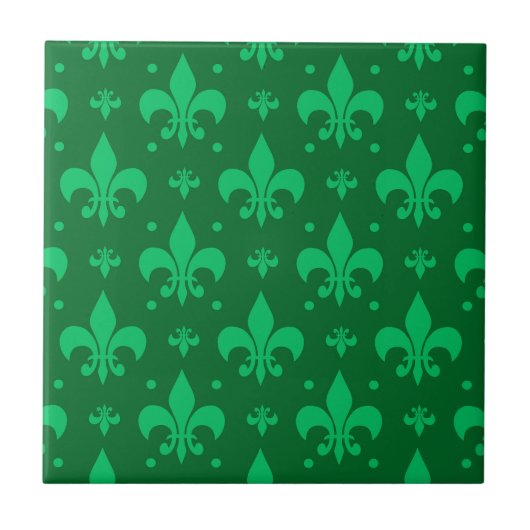 Green Fleur-de-lis Pattern Design Tegeltje (Voorkant)