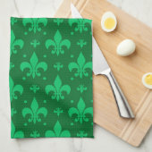 Green Fleur-de-lis Pattern Design Theedoek (Quarter Fold)