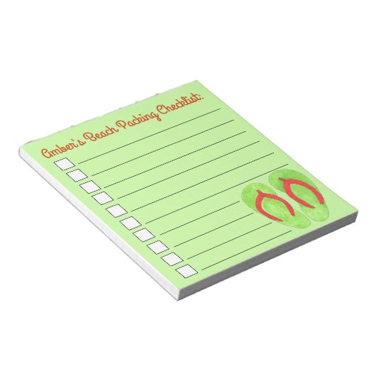 Green Flip Flop Sandals Beach Packing List Notitieblok (Schuin)