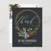 GREEN FLORA FOLIAGE BLACK WREATH WEDDING DANK U BRIEFKAART (Voorkant / Achterkant)