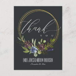 GREEN FLORA FOLIAGE BLACK WREATH WEDDING DANK U BRIEFKAART