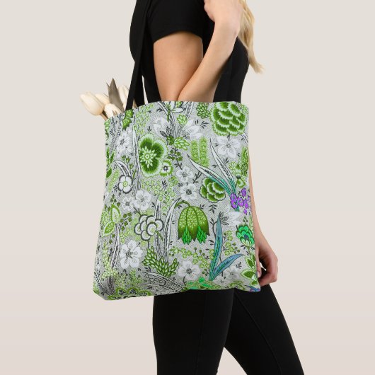 Green Floral achtergrond Tote Bag (Dichtbij)