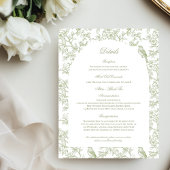 Green Floral and Bird Toile Enclosure Cards Informatiekaartje