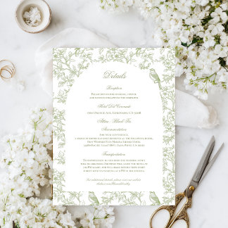 Green Floral and Bird Toile Enclosure Cards Informatiekaartje